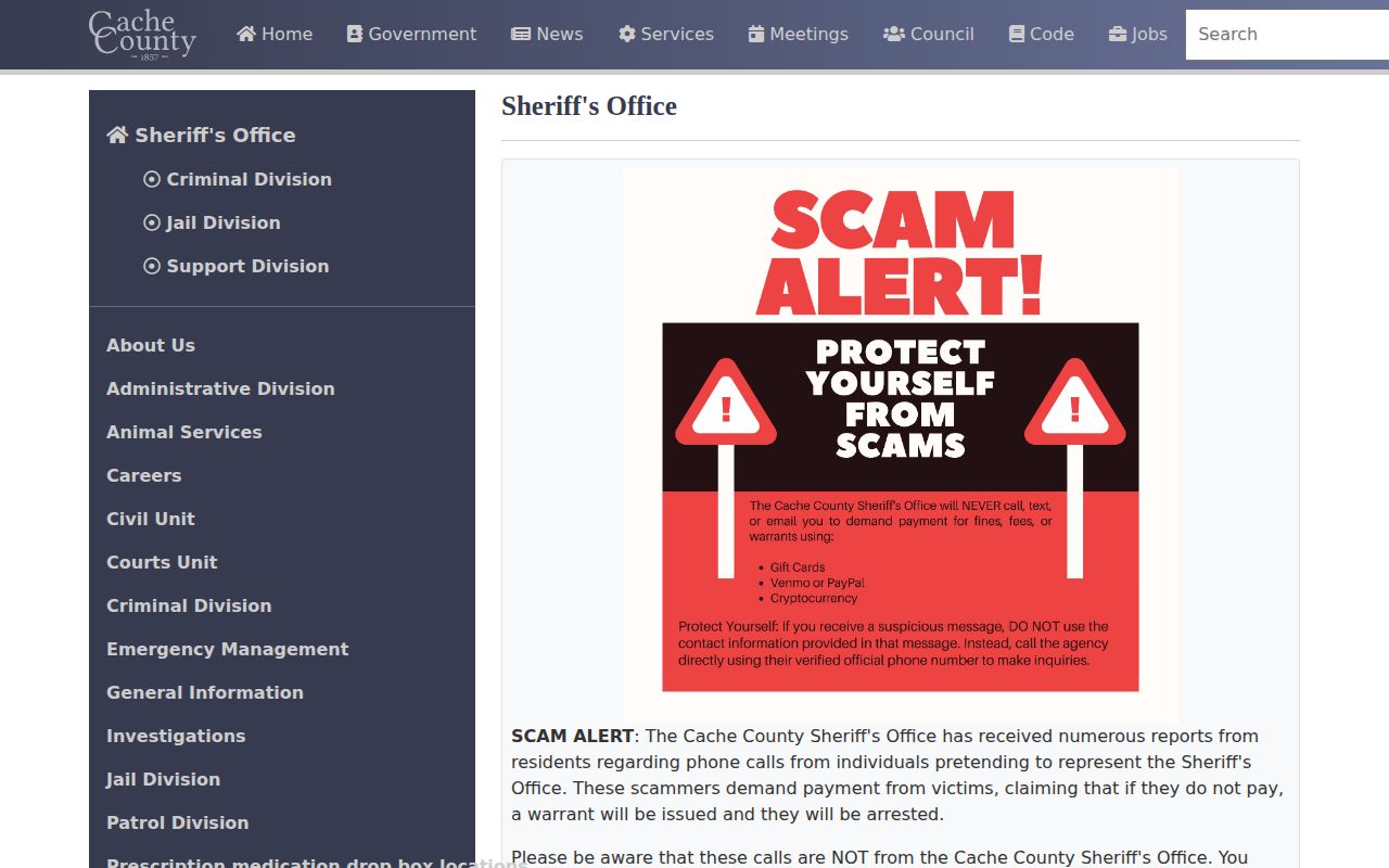 Cache County Sheriff warrant verification notice