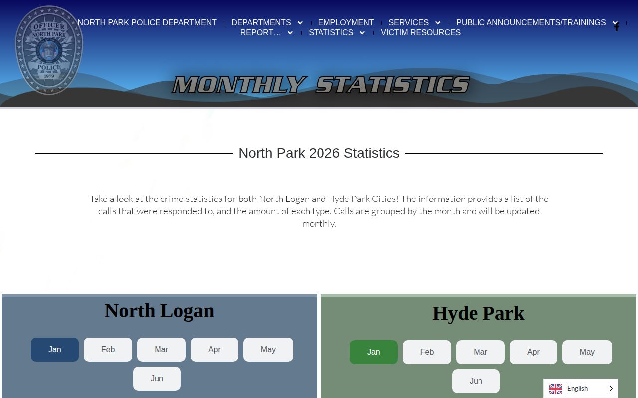 Cache County North Logan Police aggregate monthly statistics, not a booking record